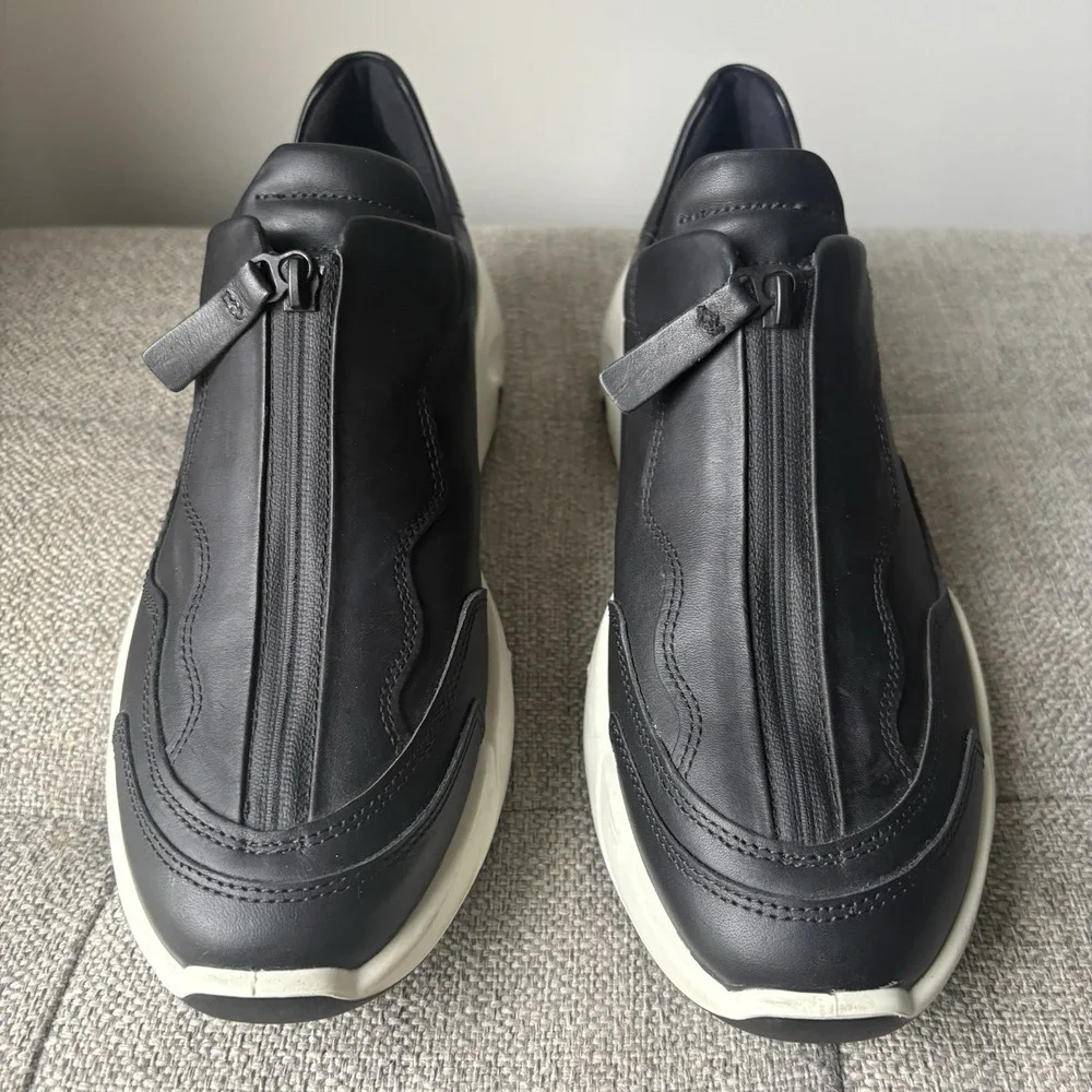 ECCO Women's Shoes Chunky Zip Up Black Leather Walking Casual CitySz 9-9,5 EU 40